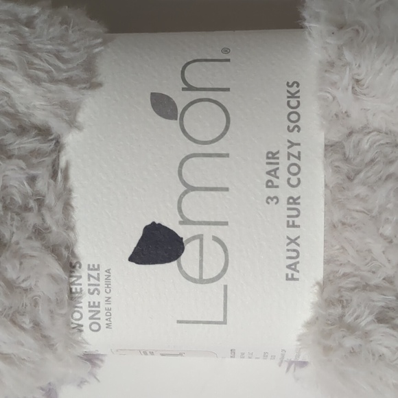 Lemon 3 pair Faux Fur cozy socks womens one size - Picture 3 of 7